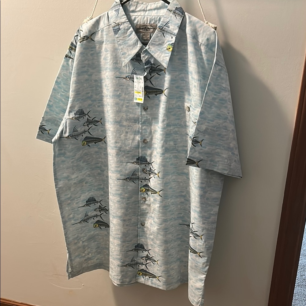 Men's Casual Button Down Shirt - Blue Fish Print